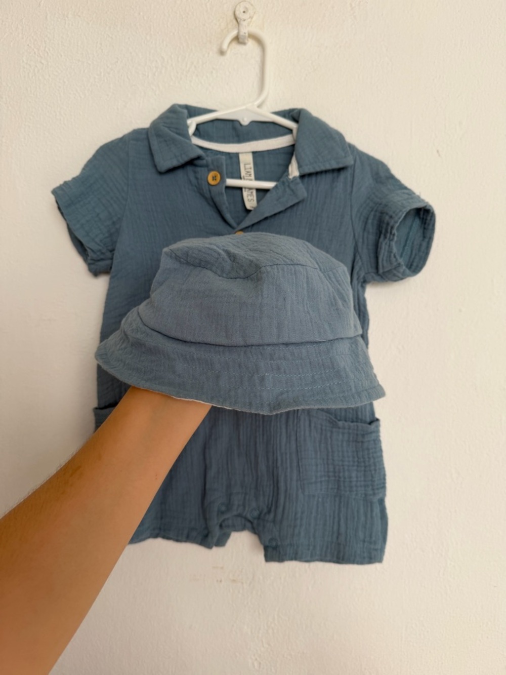 Kids Cotton Gauze Matching Set with Bucket Hat - Blue